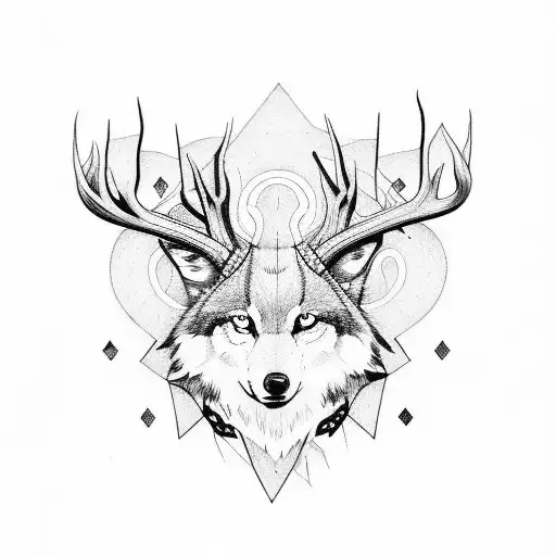 Buck And Wolf In Forrest With Trees