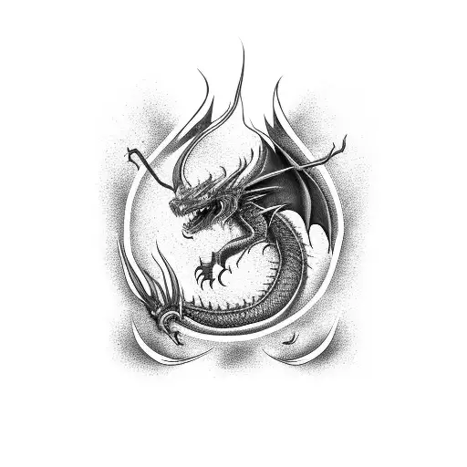 Red Dragon With Burning Flames