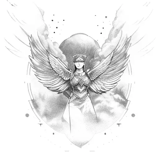 A Valkyrie Descending From The Heavens With Wings Spread Wide