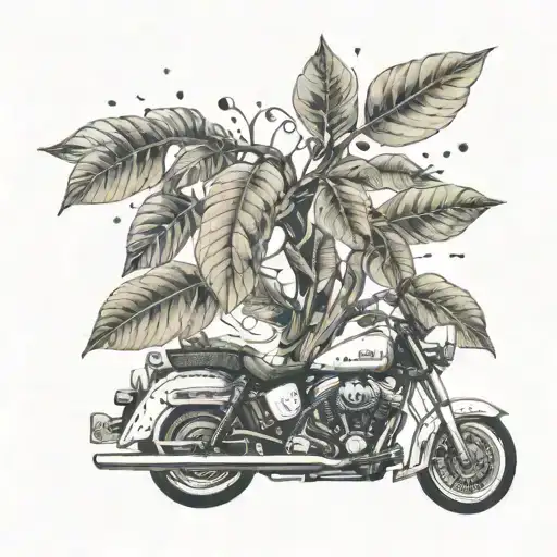 A Money Tree Growing Out Of A Motorcycle Engine With Musical Notes As Leaves
