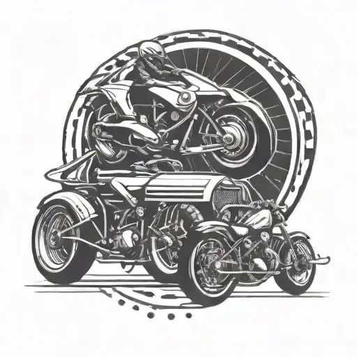 A Stylized Composition Of A Car And Motorcycle Racing Side By Side On A Winding Road