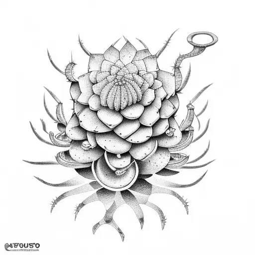 A Fusion Of A Cactus And A Fusca Car In The Style Of Dotwork