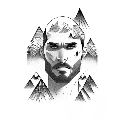 Manly Face With Mountains And Forest In It