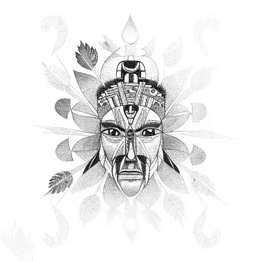 A Geometric Representation Of A Native American Totem Pole With Floral Elements