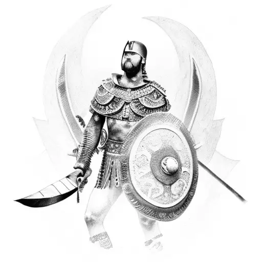 A Dotwork Tattoo Featuring A Roman Gladiator