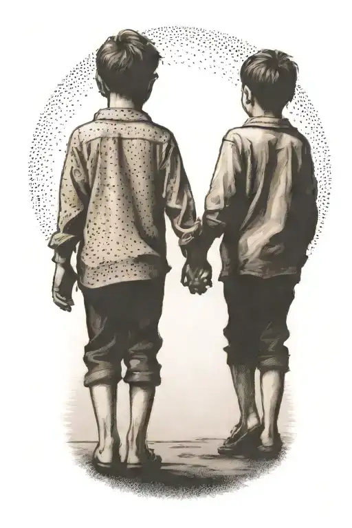 A Siloutte Of 2 Very Young Boys One A Lot Taller Than The Other Walking Away Holding Hands