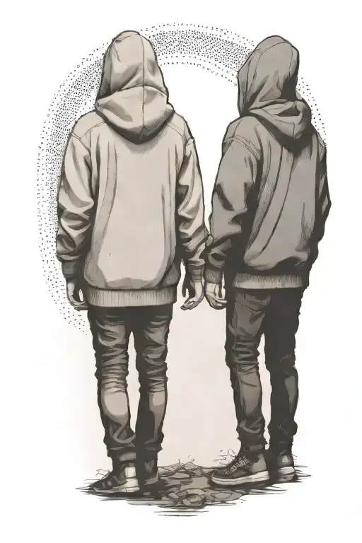 One Taller Boy And One Shorter Boy Holding Jands Walking Away Wewring Hoodies