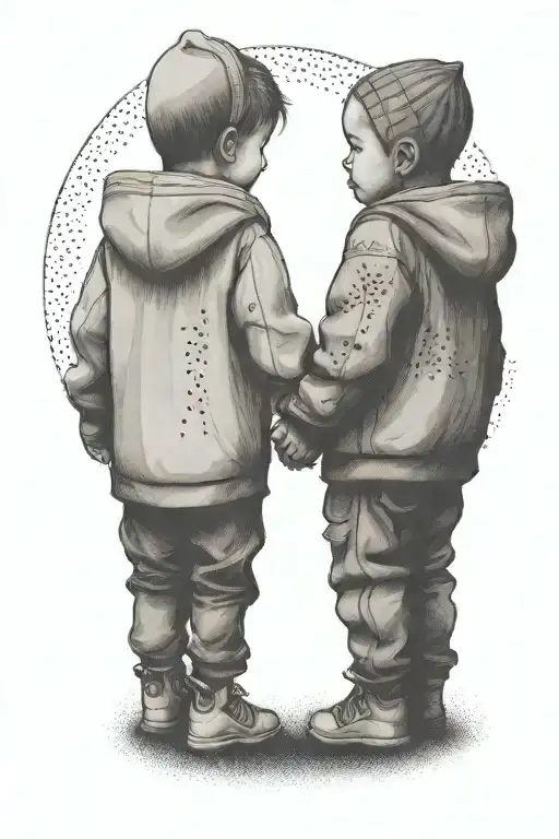 A Toddler And A Baby Wearing Hoodies Walkimg Away Holding Hands