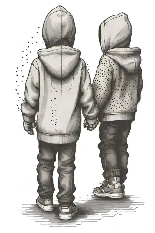 2 Toddler Boys Wearing Hoodies Walking Away Holding Hands