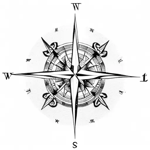 A Dotwork Illustration Of A Compass With The One Piece Symbol