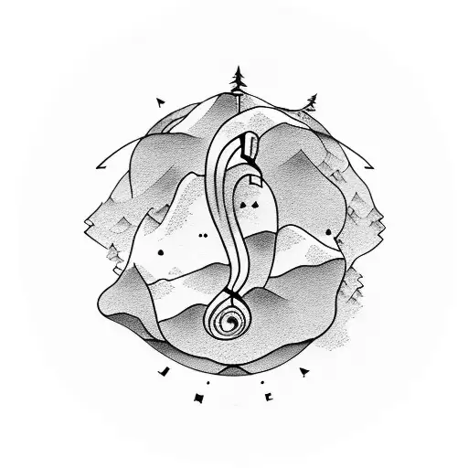 A Topographic Map Of A Mountain Range With A Treble Clef Incorporated