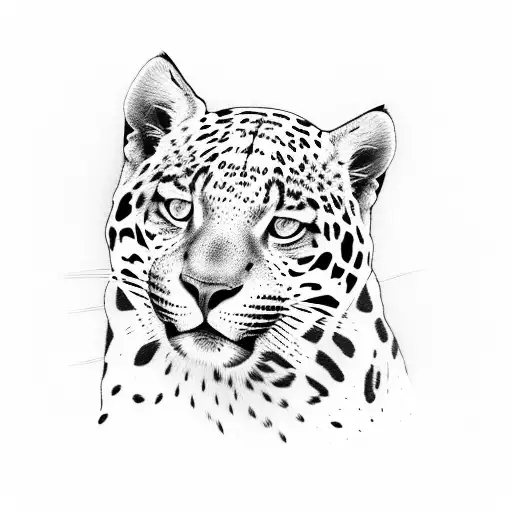 A Detailed Portrait Of A Jaguar In A Dotwork Style