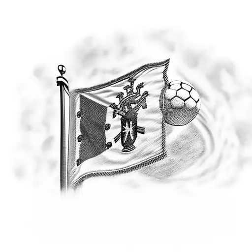 Portugal Flag Waving With A Stadium In The Background And A Soccer Ball