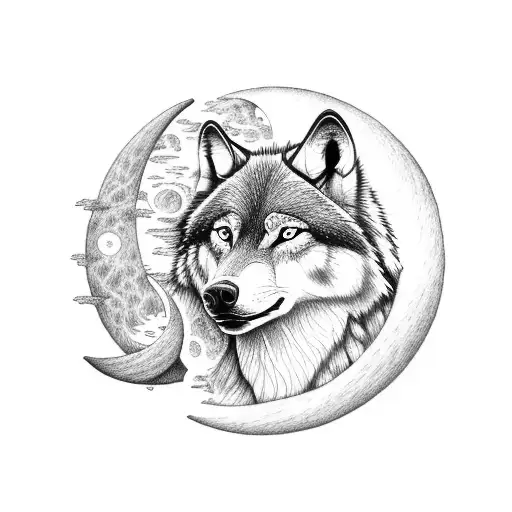 A Majestic Wolf Emerging From Crashing Waves Under A Crescent Moon