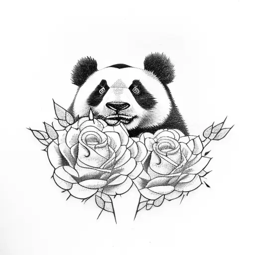 A Panda Sitting On A Bed Of Roses With Thorns