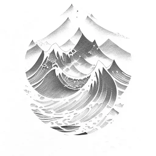 Ocean Wave And Montain