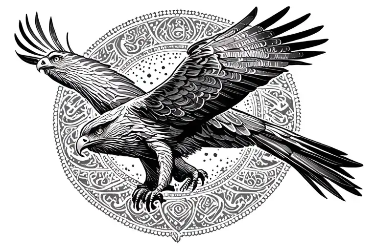 Persian Hawk Flying With Persian Symbol