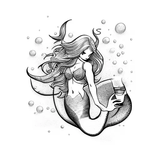 A Mystical Mermaid Enjoying A Glass Of Beer In A Fantasy World