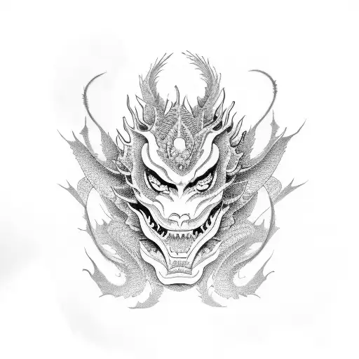 Hannya Wrapped Around By A Dragon