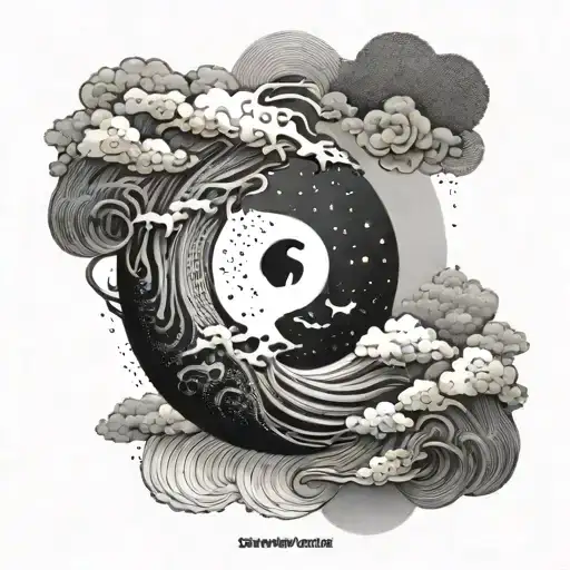 Yin Yang Mountains Ocean Wave