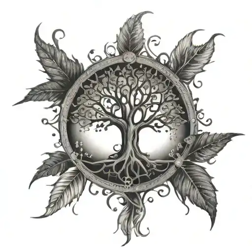 An Intricate Tree Of Life Design Incorporating Religious Symbols