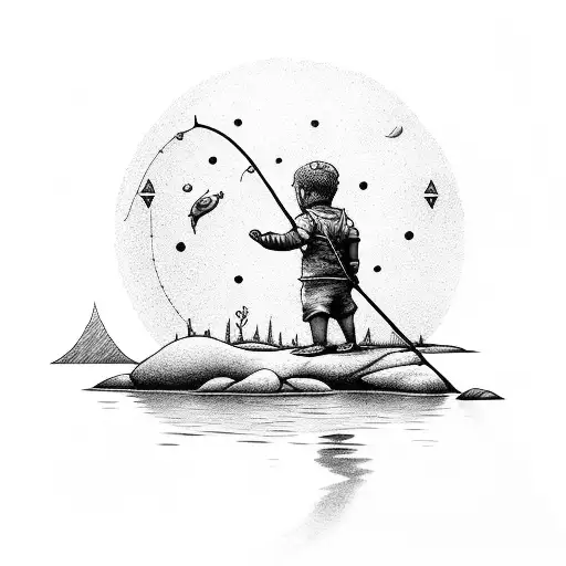 Child Fishing From The Moon