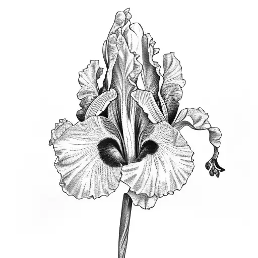 A Detailed Black And Grey Tattoo Of An Iris Flower With Arabic Script Incorporated