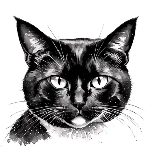 Tuxedo Cat Sitting Aquarelle