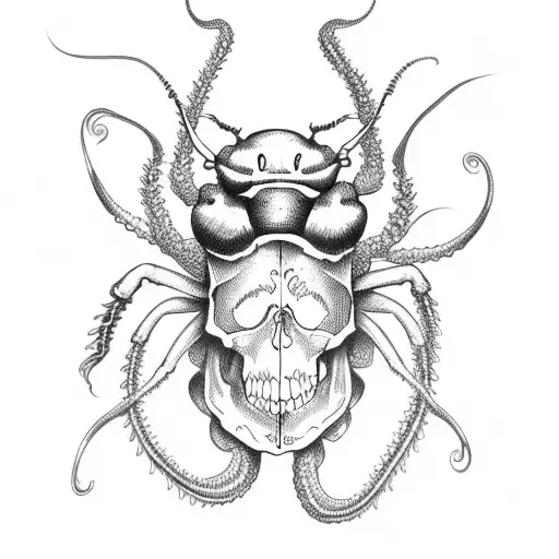 Beetle With Open Wings With Tentacles And A Skull Inside It