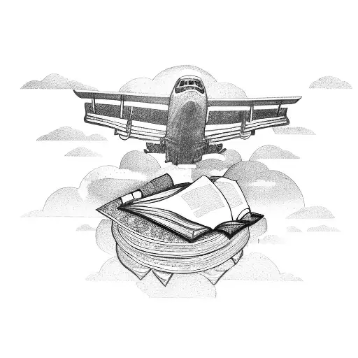 An Airplane Flying Through A Book-filled Sky