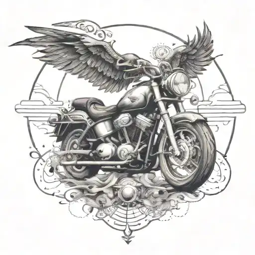 Witchcraft Inspired Tattoo Incorporating Elements Of Music And Motorcycles