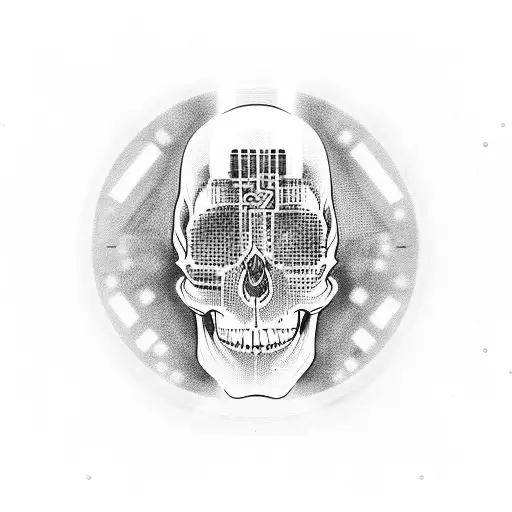 Skull With Electronic Circuits In The Half Of The Faces