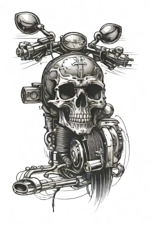 Hand Sleeve Motorcycle And Skull Tattoo Design
