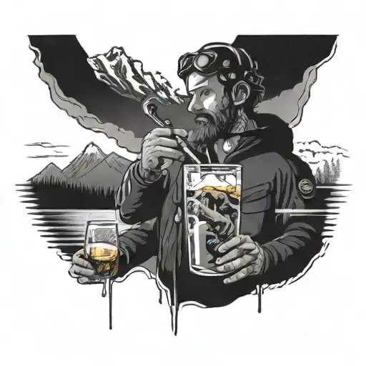 Bartender Pouring A Drink With A Ski Lift And Mountain Range In The Distance