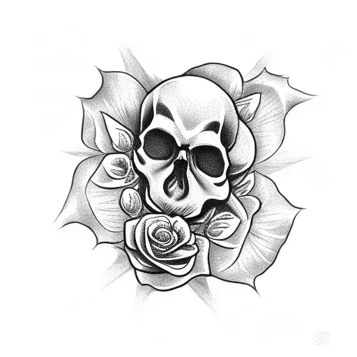 Skull With A Rose In The Mouth