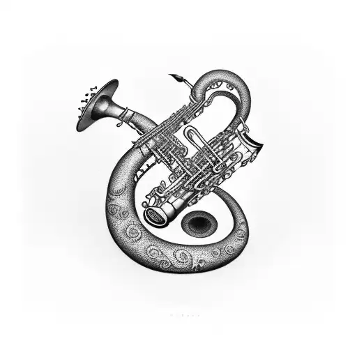 An Abstract Representation Of A Saxophone And A Trombone Merging Together