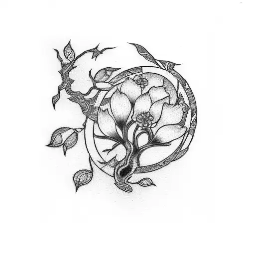 Kaizen Symbol With Cherry Blossom