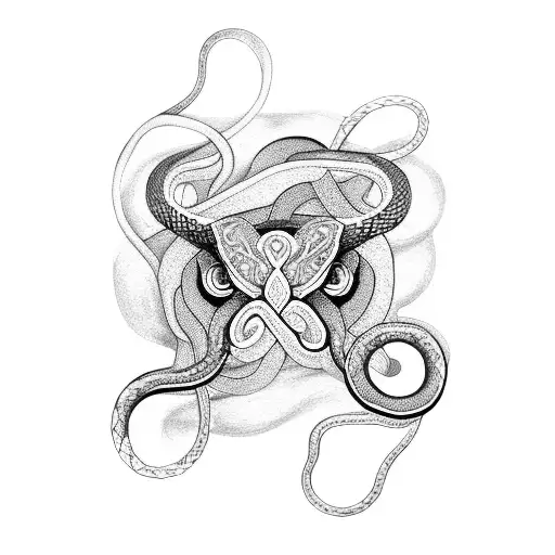 A Mystical Snake Intertwined With A Delicate Feather