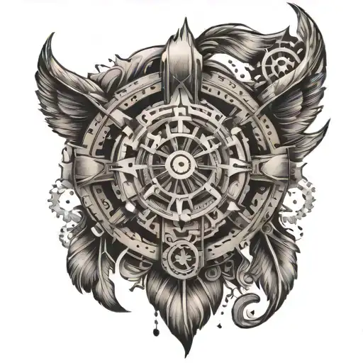 A Mechanical-inspired Design With Native American Symbols Intertwined