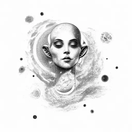 A Galaxy Merging With A Human Figure Ascending Towards Enlightenment