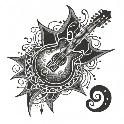 A Funky Sun With Guitar Strings And Musical Notes Flowing Out