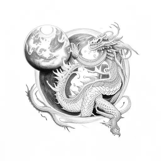 Mother Nature With Planet And Dragon