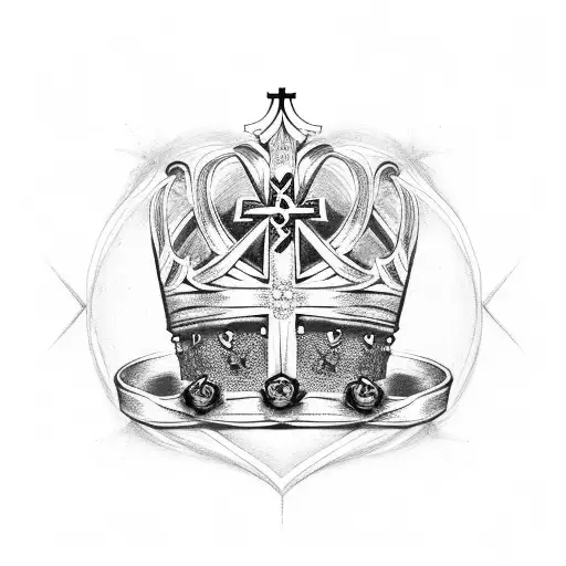 Christian Cross With Crown And Roses