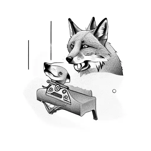 A Tattoo Design Featuring A Dog And Fox Playing Video Games Together