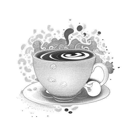 A Coffee Cup With Anime Characters Pouring Out Of It