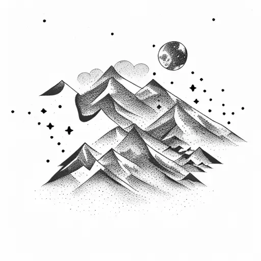 A Mountain Range Silhouette Merging With A Galaxy Sky