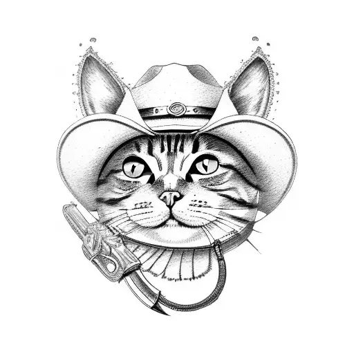 Cat With Cowboy Hat And Revolver