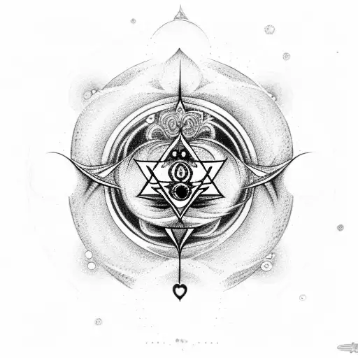 Chakras On Cercle With Clods On Background And Jappanese Tree