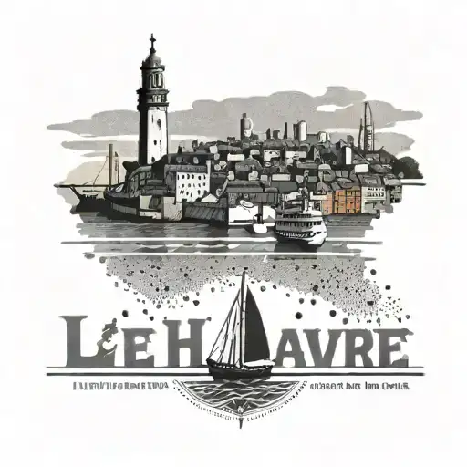 A Dotwork Tattoo Of A Silhouette Of Le Havre City Skyline With Ships In The Port