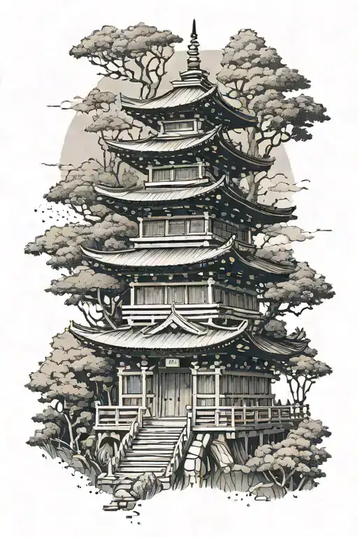 Japanese Temple In The Mountains With The Forest Background